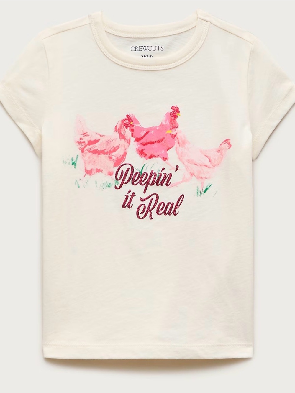 J. Crew Crewcuts Cream Tee with Pink Chicken Graphic Small 6-7